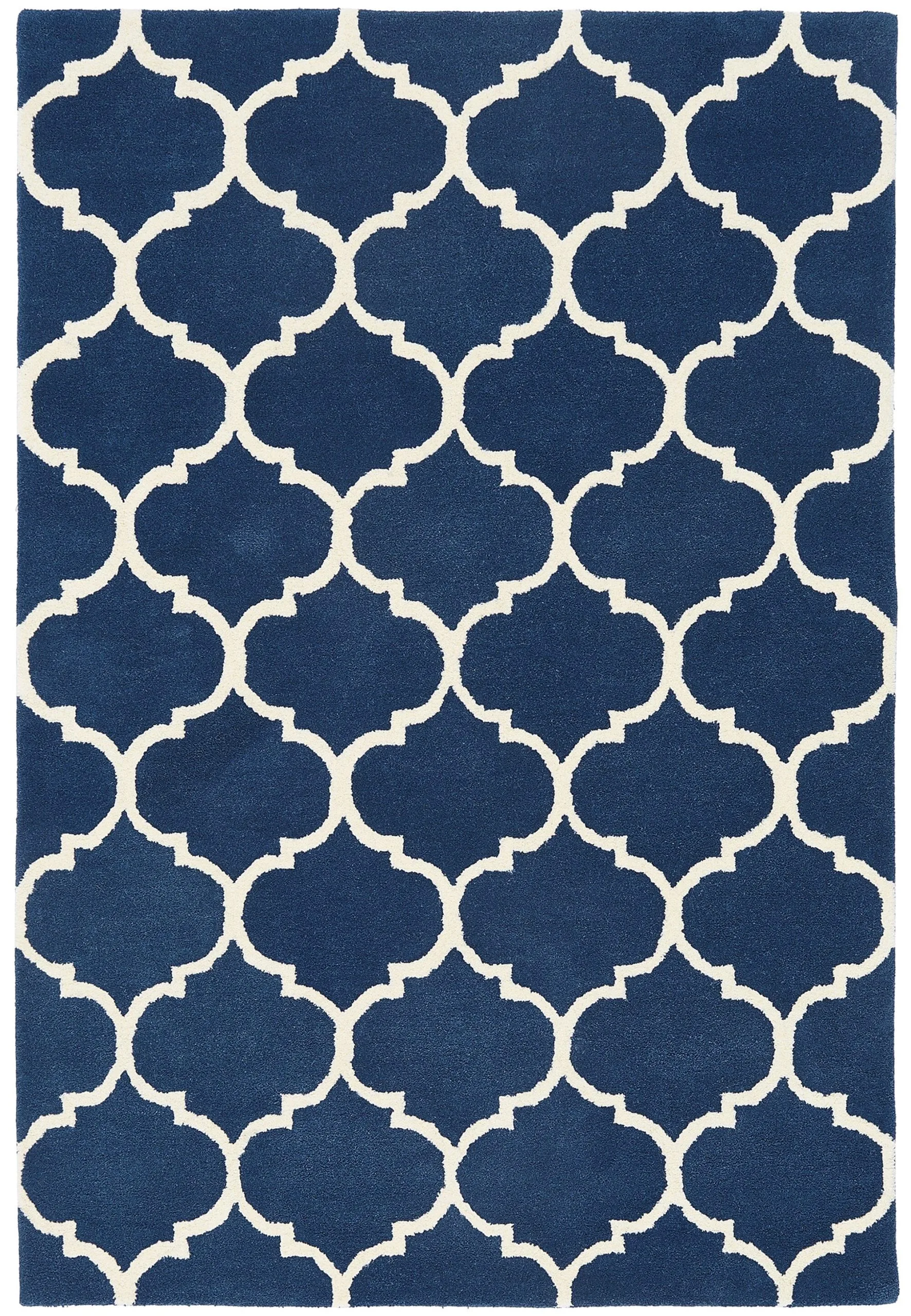 Covor albastru din lana lucrat manual modern model morroccan geometric Albany Ogee Blue 12 mm 200×290 cm ALBA200290BLUE