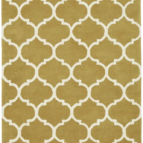 Covor ocru din lana lucrat manual modern model morroccan geometric Albany Ogee Ochre 12 mm 80x150 cm ALBA080150OCHR
