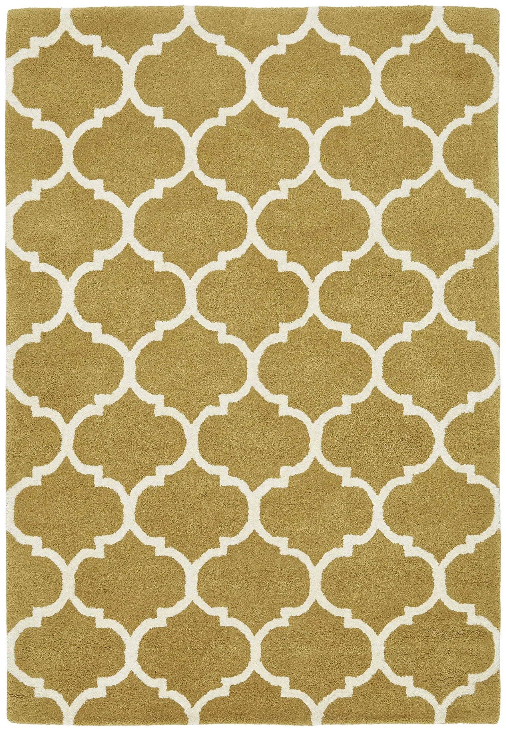 Covor ocru din lana lucrat manual modern model morroccan geometric Albany Ogee Ochre 12 mm 200×290 cm ALBA200290OCHR