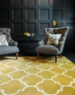 Covor ocru din lana lucrat manual modern model morroccan geometric Albany Ogee Ochre 12 mm 80x150 cm ALBA080150OCHR