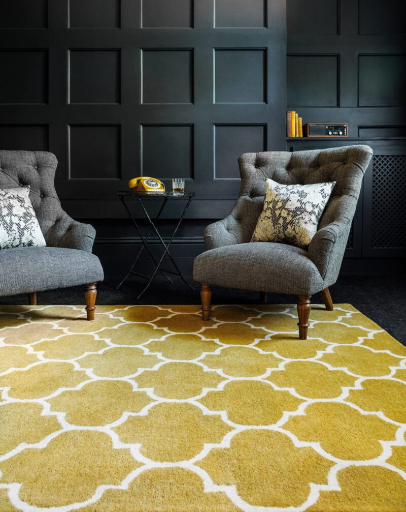 Covor ocru din lana lucrat manual modern model morroccan geometric Albany Ogee Ochre 12 mm 80x150 cm ALBA080150OCHR