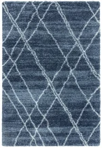 Covor albastru crem, geometric, polipropilena, modern, shaggy, Alto Blue and Cream, 80x240 cm