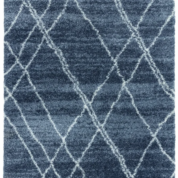 Covor albastru crem, geometric, polipropilena, modern, shaggy, Alto Blue and Cream, 80x240 cm