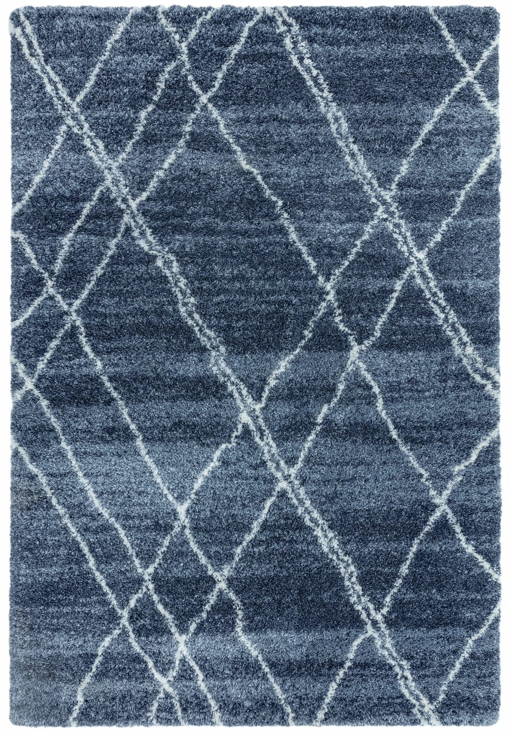 Covor albastru crem geometric shaggy, Alto Blue Cream, 80×240 cm