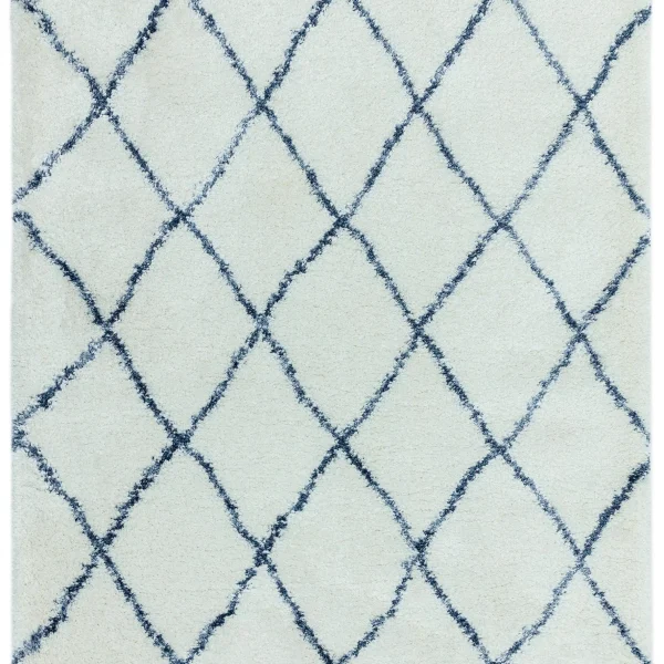 Covor crem albastru din polipropilena modern shaggy model geometric Alto Cream and Blue 50 mm 80x150 cm ALTO0801500003