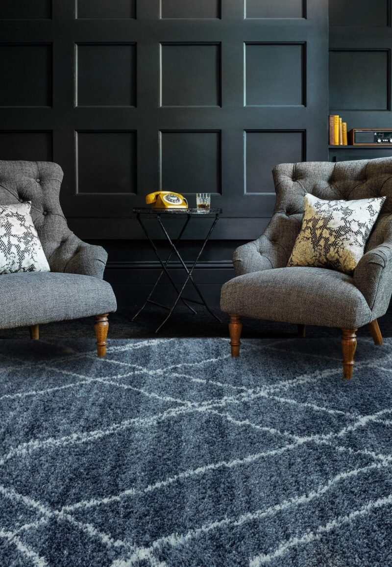 Covor albastru crem, geometric, polipropilena, modern, shaggy, Alto Blue and Cream, 80x240 cm - imagine 2