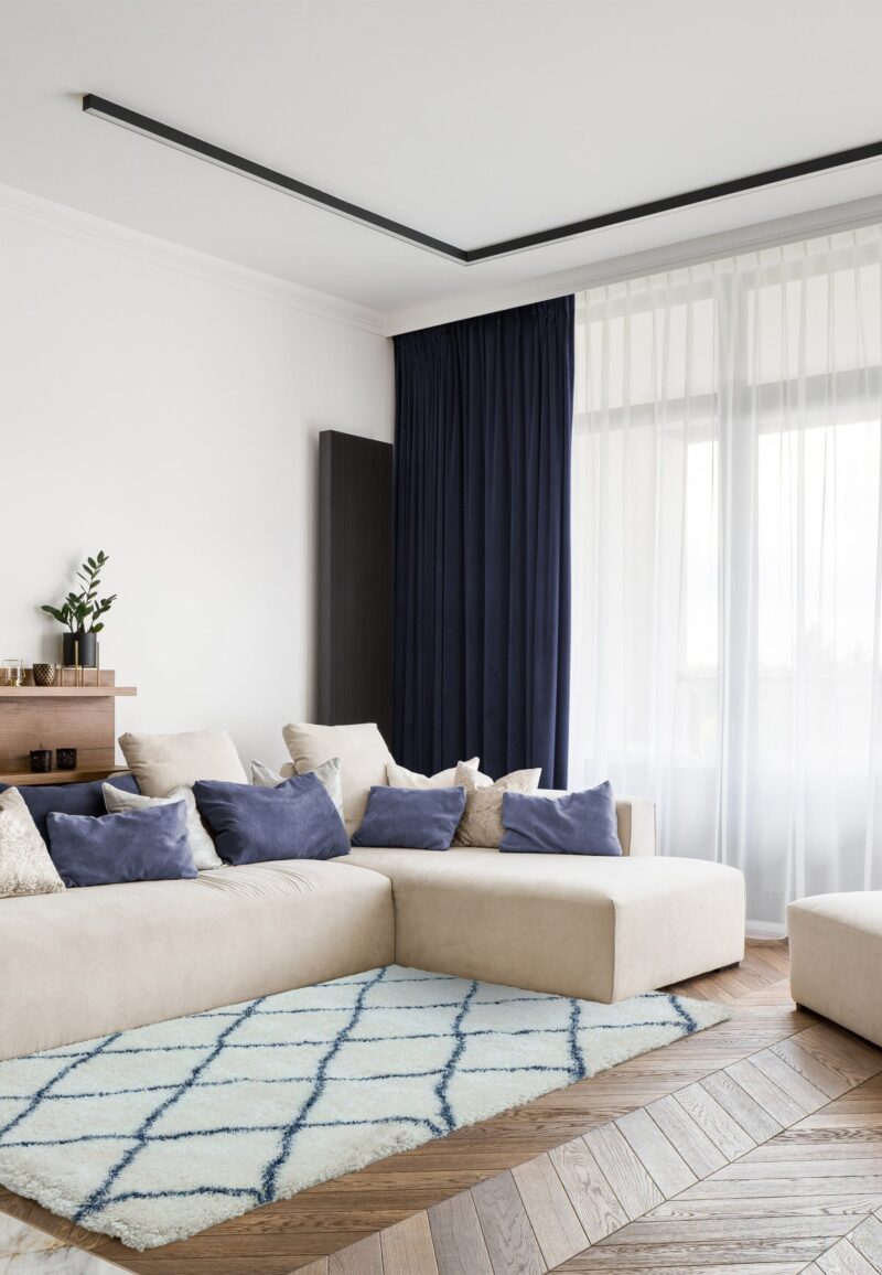 Covor crem albastru din polipropilena modern shaggy model geometric Alto Cream and Blue 50 mm 160x230 cm ALTO1602300003 - imagine 2