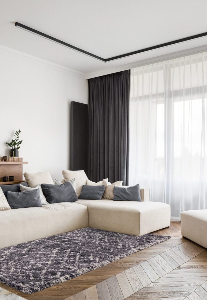 Covor gri crem din polipropilena modern shaggy model geometric Alto Grey and Cream 50 mm 80x240 cm ALTO0802400005 - imagine 2