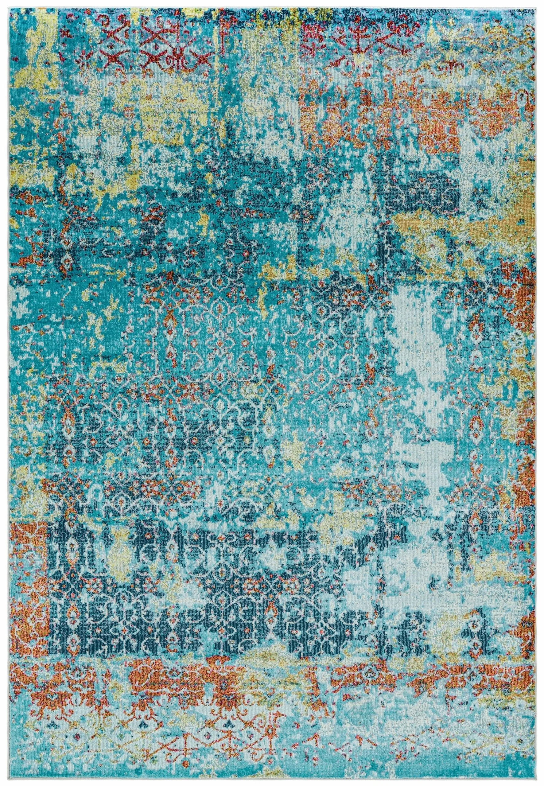 Covor vintage multicolor turcoaz, design oriental luxurios, Asiatic London, 120×170 cm