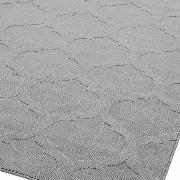 Covor gri din polipropilena modern outdoor model geometric 3d Antibes Grey Trellis 6 mm 80x150 cm ANTB080150AN01