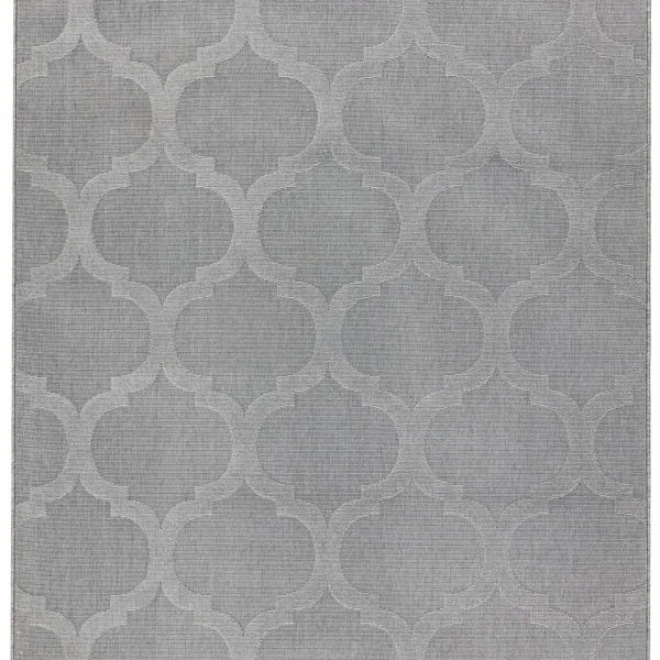 Covor gri din polipropilena modern outdoor model geometric 3d Antibes Grey Trellis 6 mm 80x150 cm ANTB080150AN01