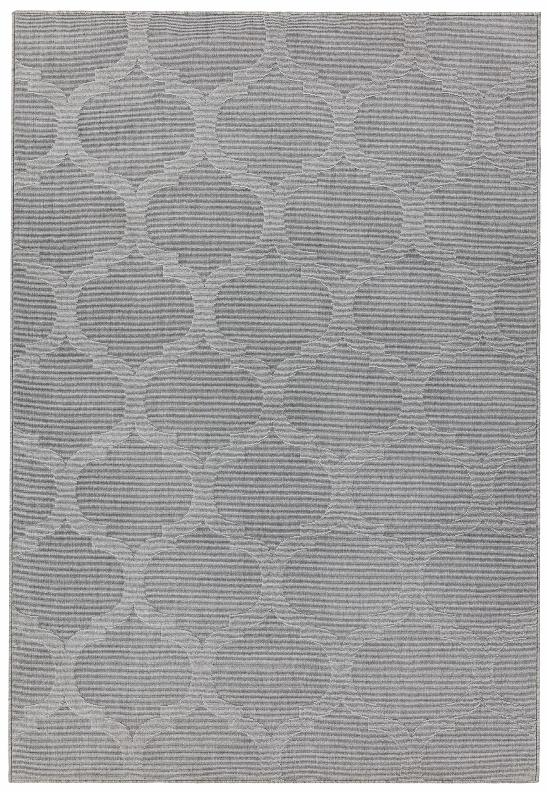 Covor gri din polipropilena modern outdoor model geometric 3d Antibes Grey Trellis 6 mm 200×290 cm ANTB200290AN01