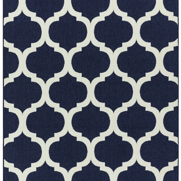 Covor albastru din polipropilena modern outdoor model geometric 3d Antibes Blue Trellis 6 mm 120x170 cm ANTB120170AN02