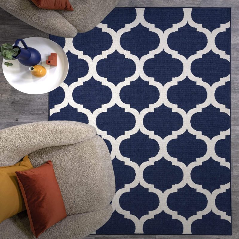 Covor albastru din polipropilena modern outdoor model geometric 3d Antibes Blue Trellis 6 mm 200x290 cm ANTB200290AN02 - imagine 2