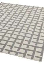 Covor alb gri din polipropilena modern outdoor model geometric 3d Antibes White Grey Grid 6 mm 80x150 cm ANTB080150AN03