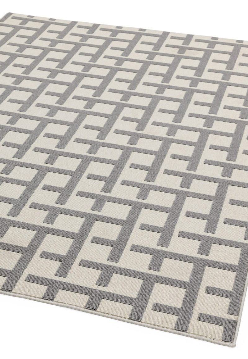 Covor alb gri din polipropilena modern outdoor model geometric 3d Antibes White Grey Grid 6 mm 80x150 cm ANTB080150AN03 - imagine 2
