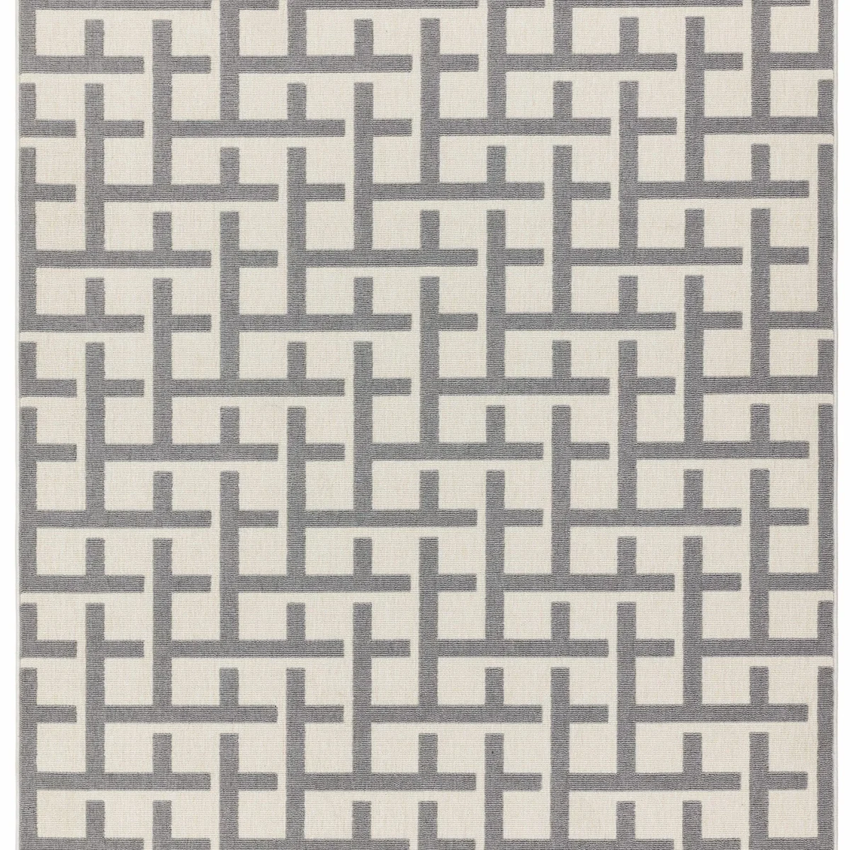 Covor alb gri din polipropilena modern outdoor model geometric 3d Antibes White Grey Grid 6 mm 80x150 cm ANTB080150AN03
