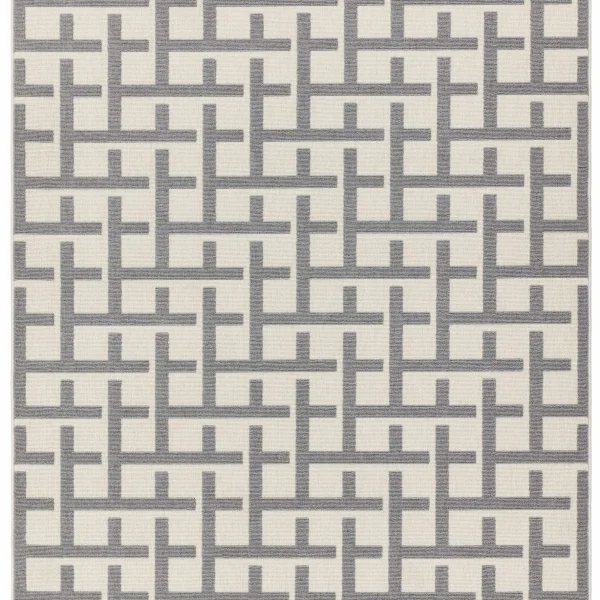 Covor alb gri din polipropilena modern outdoor model geometric 3d Antibes White Grey Grid 6 mm 80x150 cm ANTB080150AN03