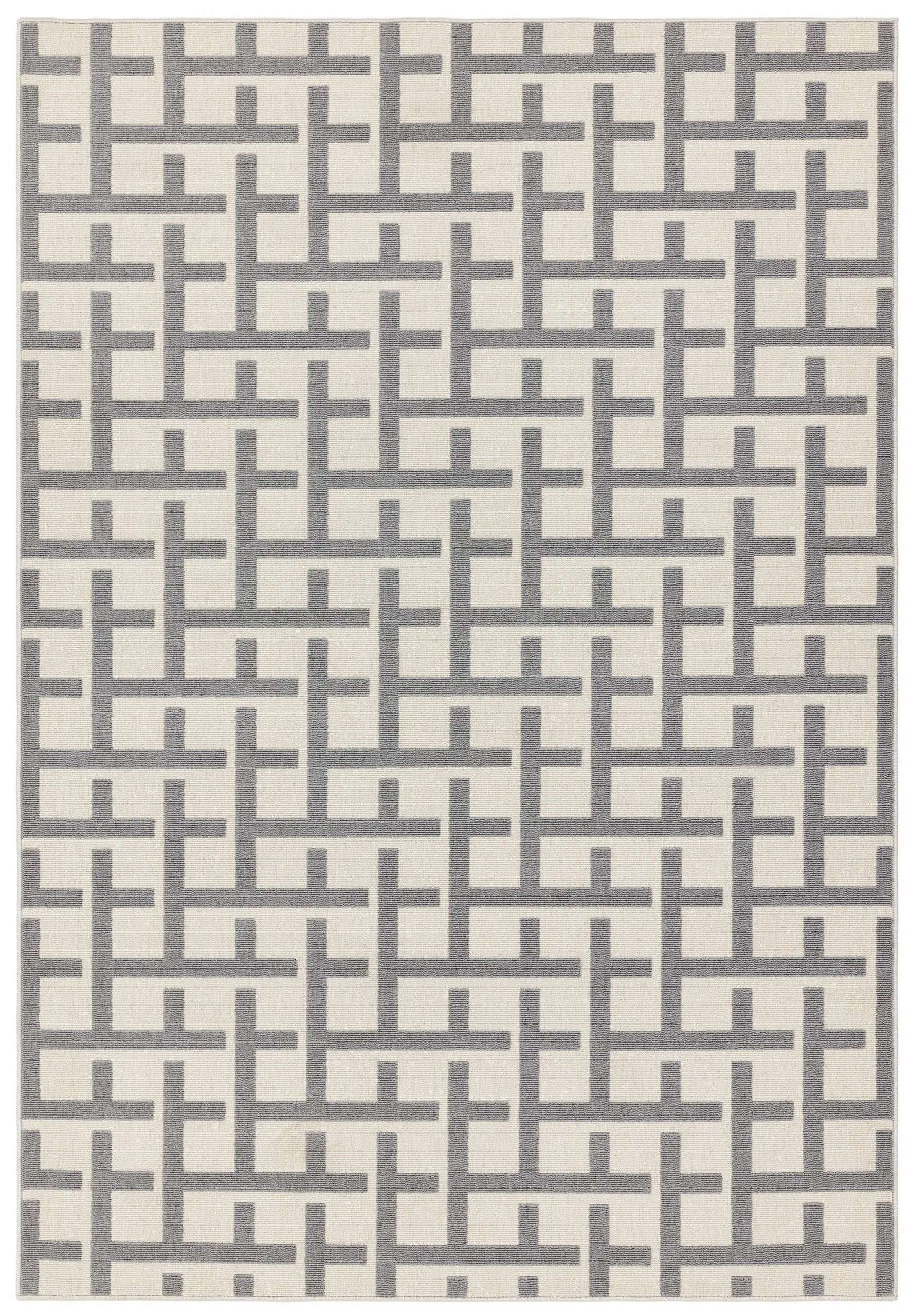 Covor alb-gri geometric Antibes Grid, polipropilană, 120×170 cm