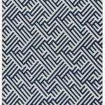 Covor albastru alb din polipropilena modern outdoor model geometric 3d Antibes Blue White Linear 6 mm 200×290 cm ANTB200290AN04