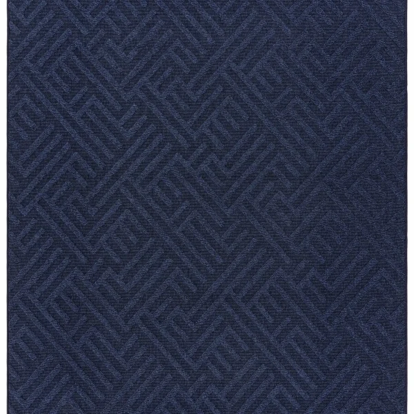 Covor albastru din polipropilena modern outdoor model geometric 3d Antibes Blue Linear 6 mm 80x150 cm ANTB080150AN05