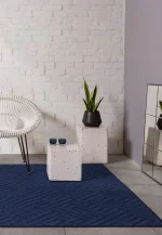 Covor albastru din polipropilena modern outdoor model geometric 3d Antibes Blue Linear 6 mm 80x150 cm ANTB080150AN05