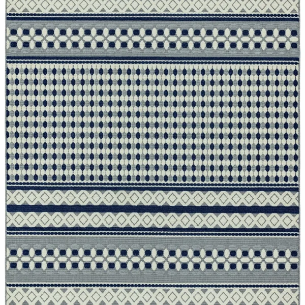 Covor albastru alb din polipropilena modern outdoor model geometric 3d Antibes Blue White Geometric 6 mm 120x170 cm ANTB120170AN06