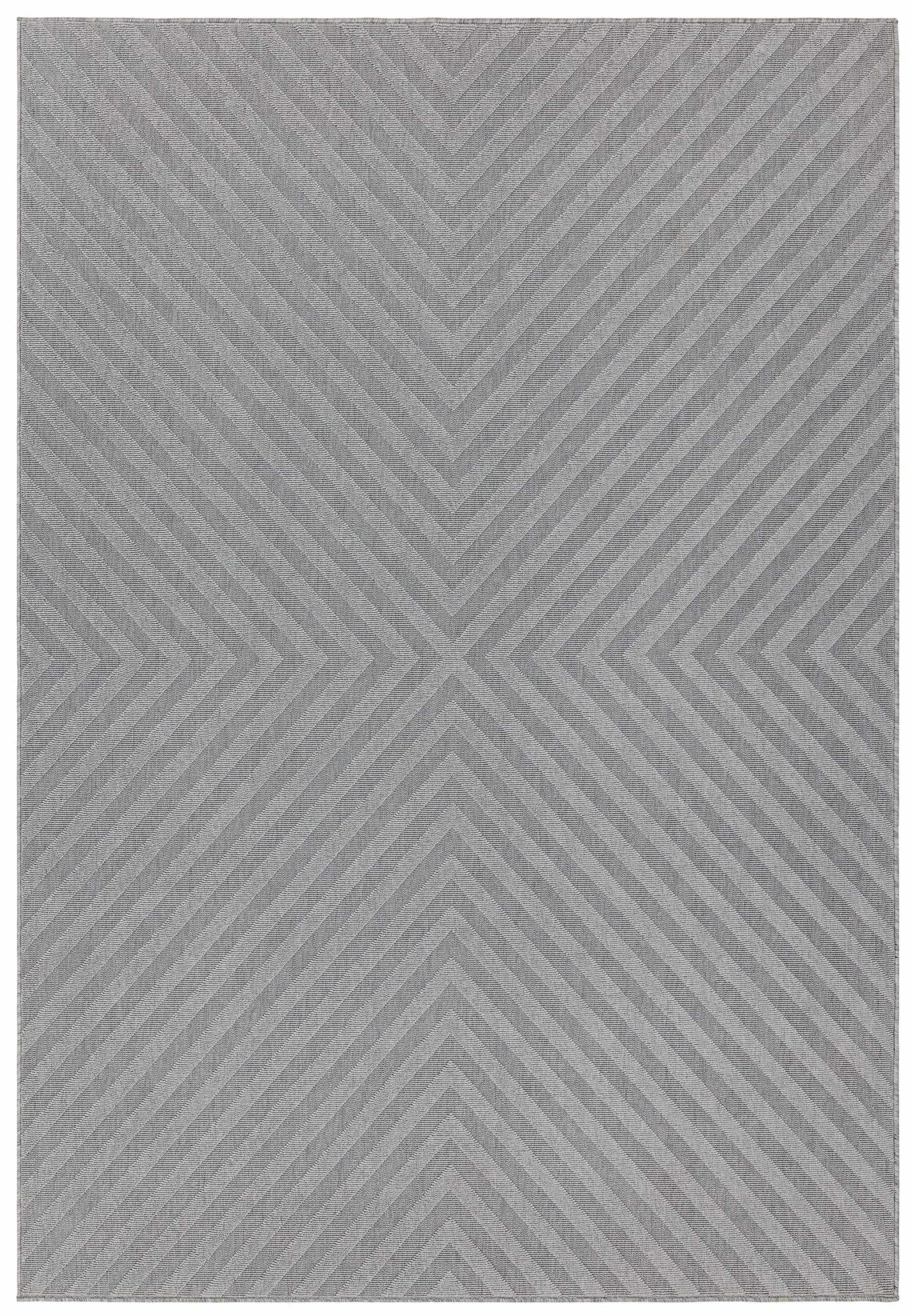 Covor gri din polipropilena modern outdoor model geometric 3d Antibes Light Grey Arrow 6 mm 200×290 cm ANTB200290AN07