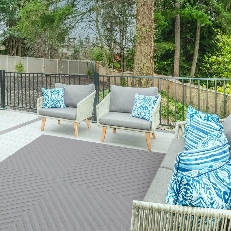 Covor gri din polipropilena modern outdoor model geometric 3d Antibes Light Grey Arrow 6 mm 200x290 cm ANTB200290AN07 - imagine 2