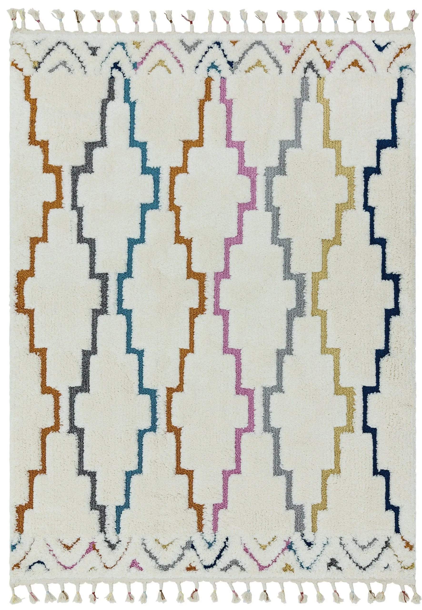 Covor pufos din polipropilena shaggy model morroccan geometric boho Ariana Trellis 30 mm 200×290 cm ARIA2002900001