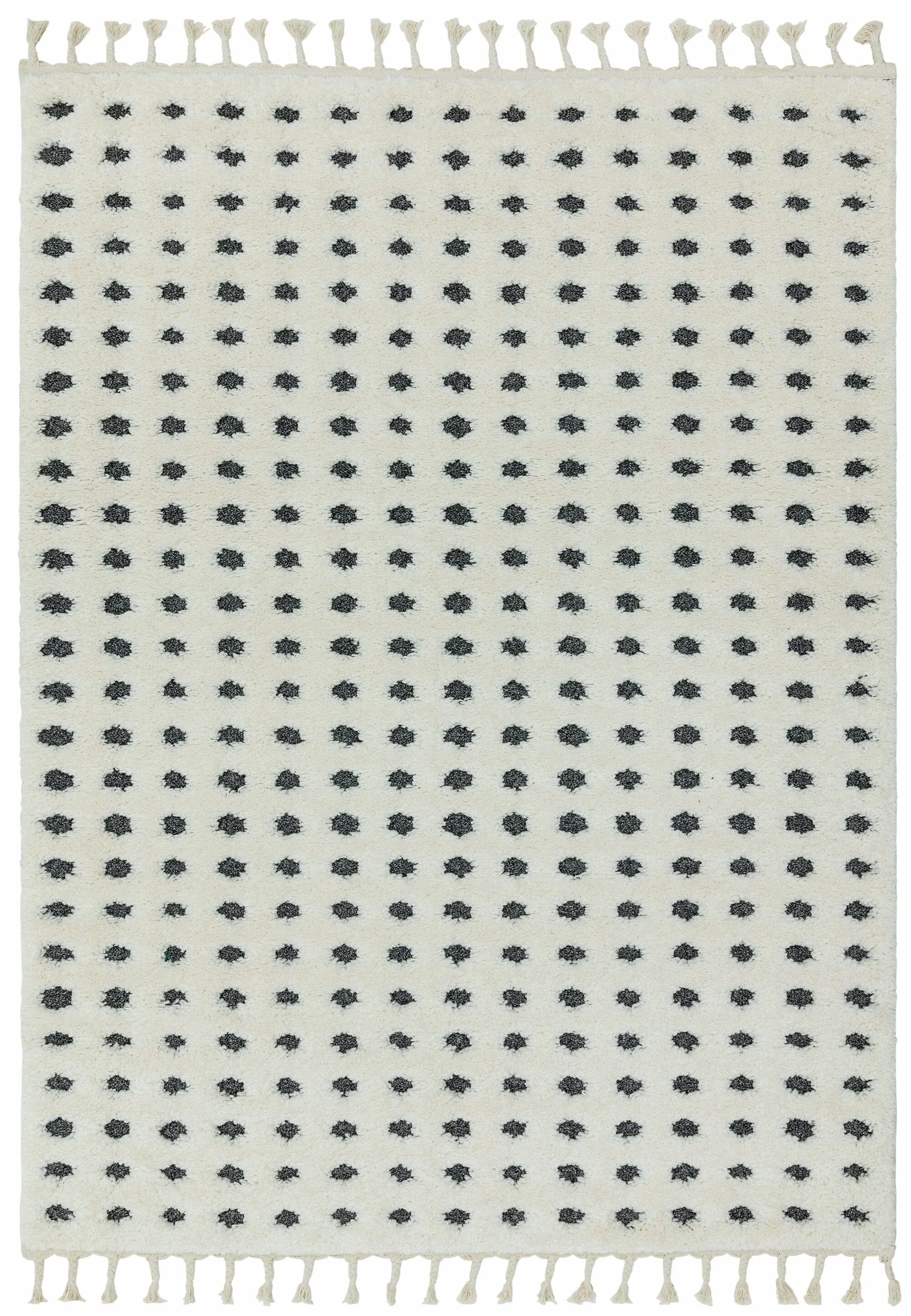 Covor pufos din polipropilena shaggy model morroccan geometric boho Ariana Dotty Grey 30 mm 160×230 cm ARIA1602300005