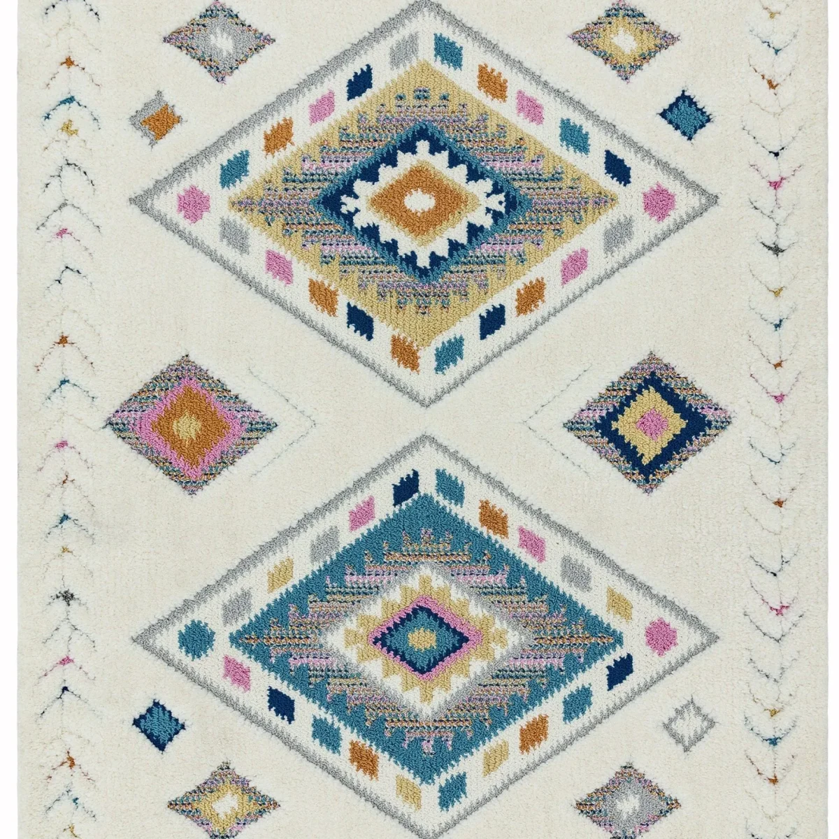 Covor pufos din polipropilena shaggy model morroccan geometric boho Ariana Rhombus 30 mm 80x150 cm ARIA0801500009