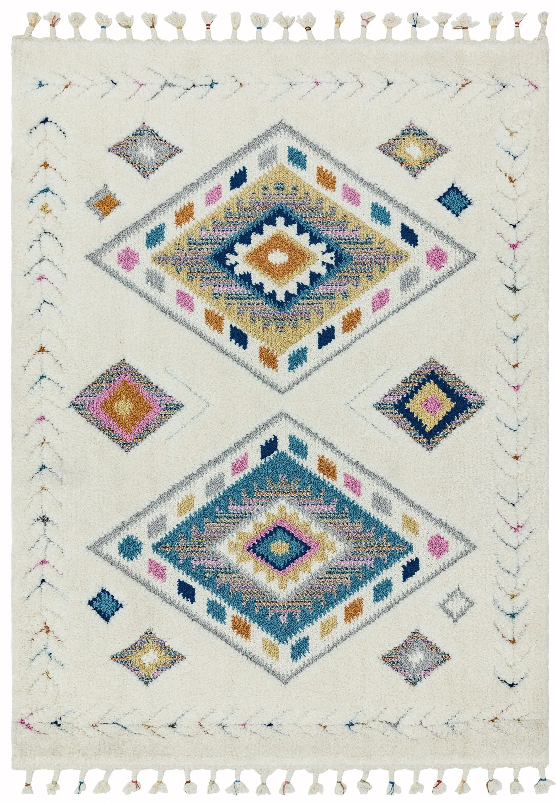 Covor pufos din polipropilena shaggy model morroccan geometric boho Ariana Rhombus 30 mm 80×150 cm ARIA0801500009