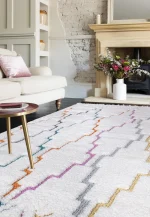 Covor pufos din polipropilena shaggy model morroccan geometric boho Ariana Trellis 30 mm 80x150 cm ARIA0801500001
