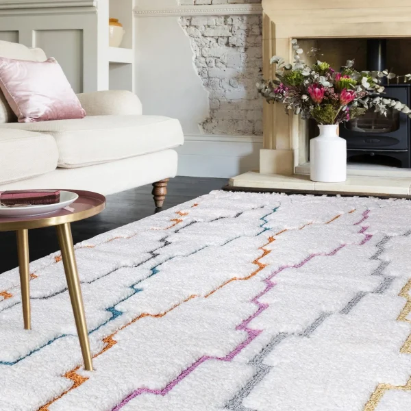 Covor pufos din polipropilena shaggy model morroccan geometric boho Ariana Trellis 30 mm 80x150 cm ARIA0801500001