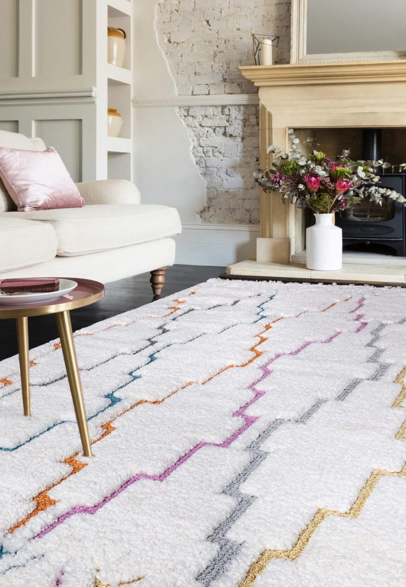 Covor pufos din polipropilena shaggy model morroccan geometric boho Ariana Trellis 30 mm 120x170 cm ARIA1201700001 - imagine 2