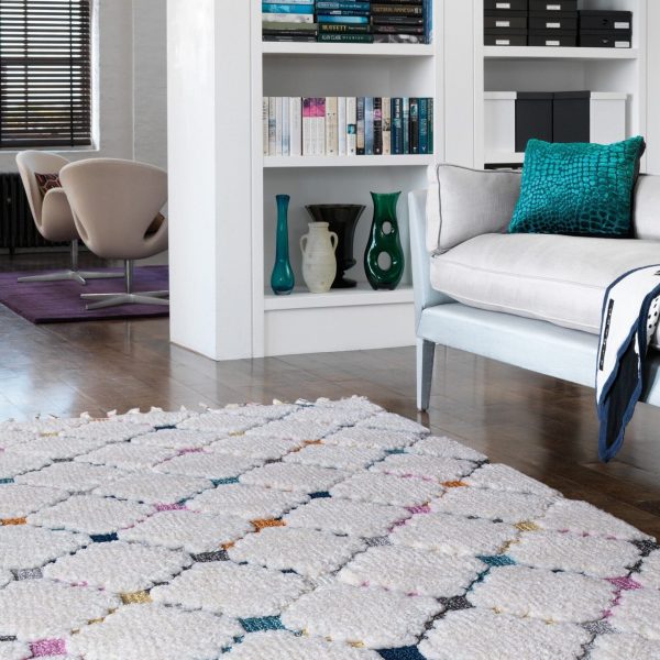 Covor pufos din polipropilena shaggy model morroccan geometric boho Ariana Criss Cross 30 mm 80x150 cm ARIA0801500008