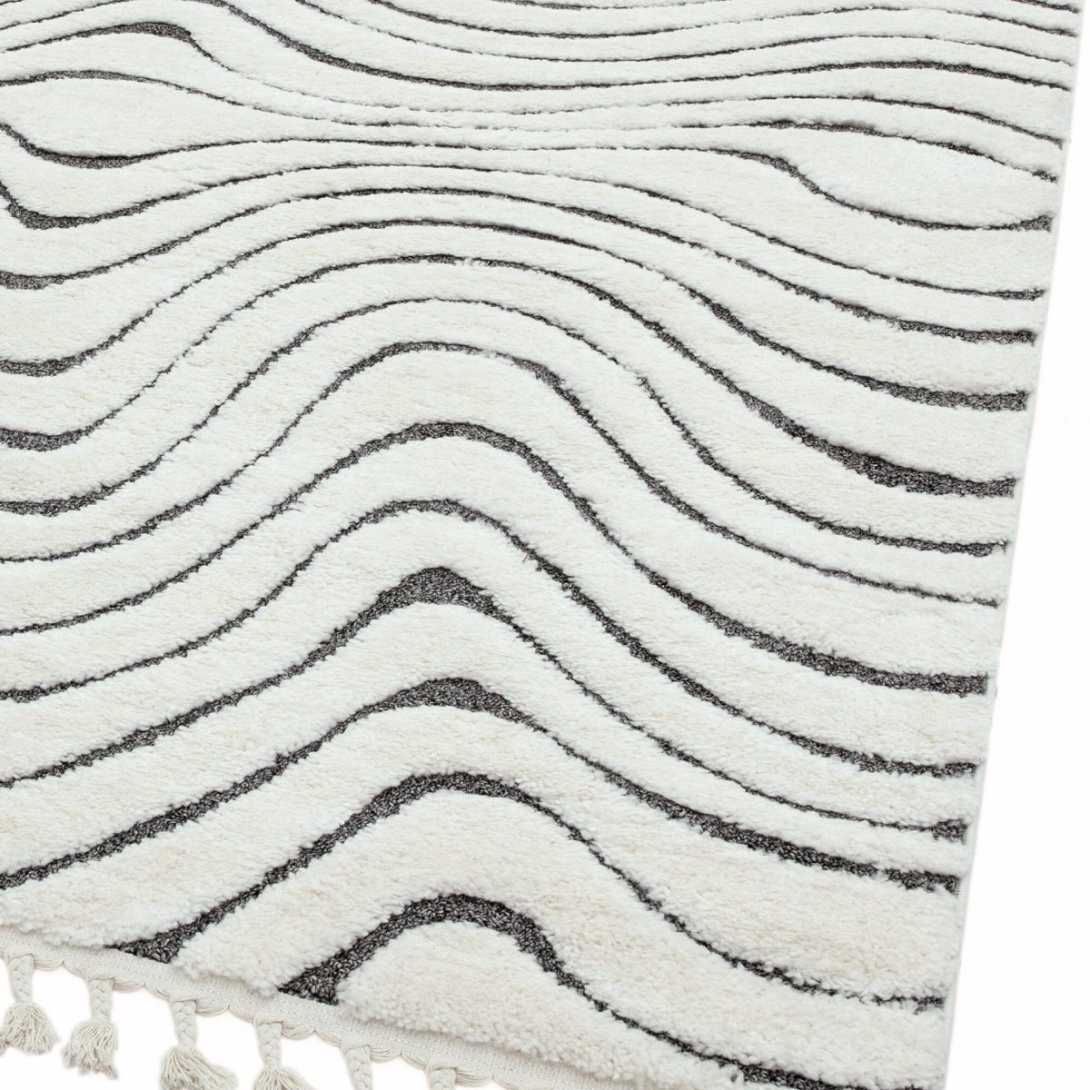 Covor pufos din polipropilena shaggy model morroccan geometric boho Ariana Ripple 30 mm 80x150 cm ARIA0801500010