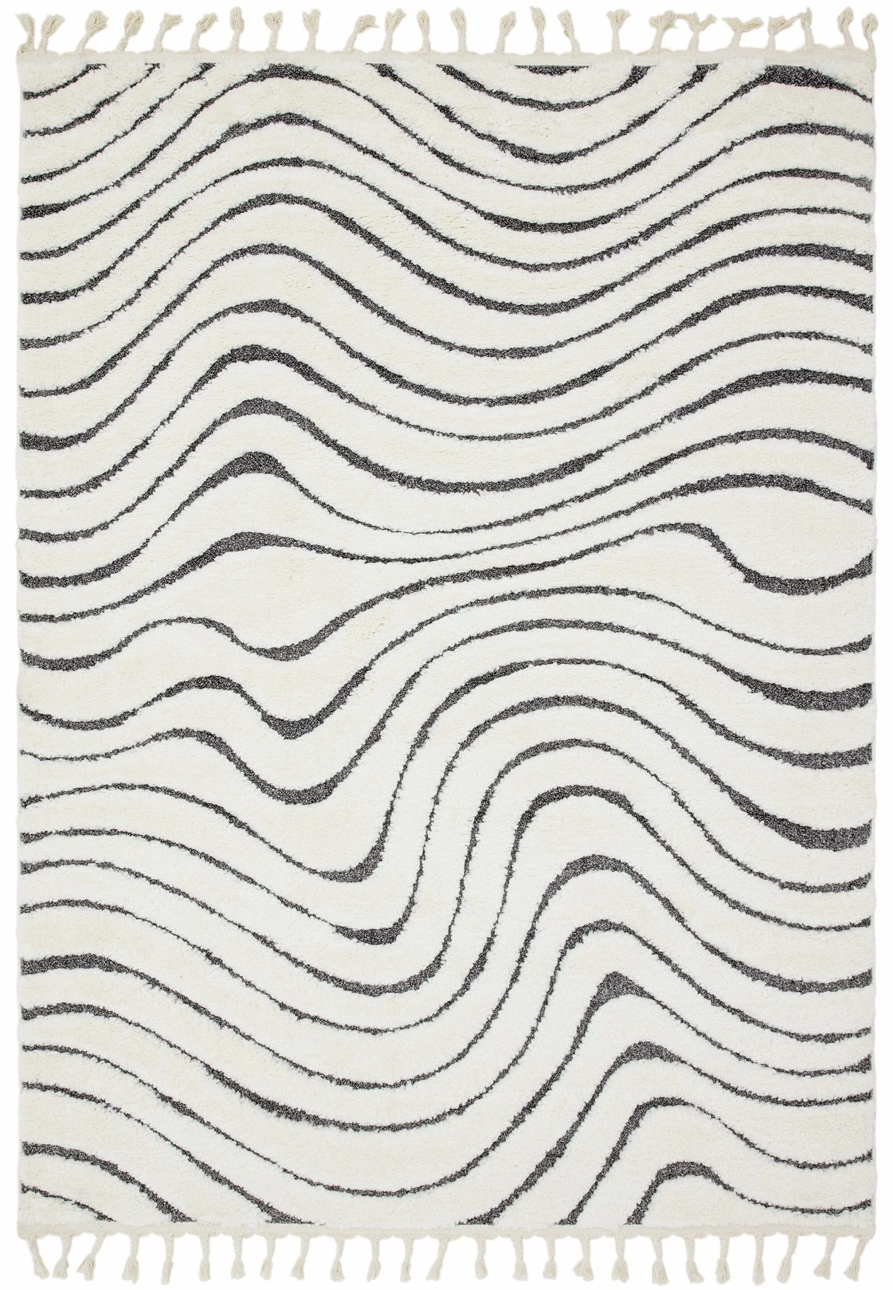 Covor pufos din polipropilena shaggy model morroccan geometric boho Ariana Ripple 30 mm 160×230 cm ARIA1602300010