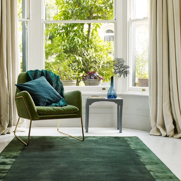 Covor pufos verde din lana viscoza lucrat manual modern model uni Ascot Green 10 mm 80x150 cm ASCO080150GREE