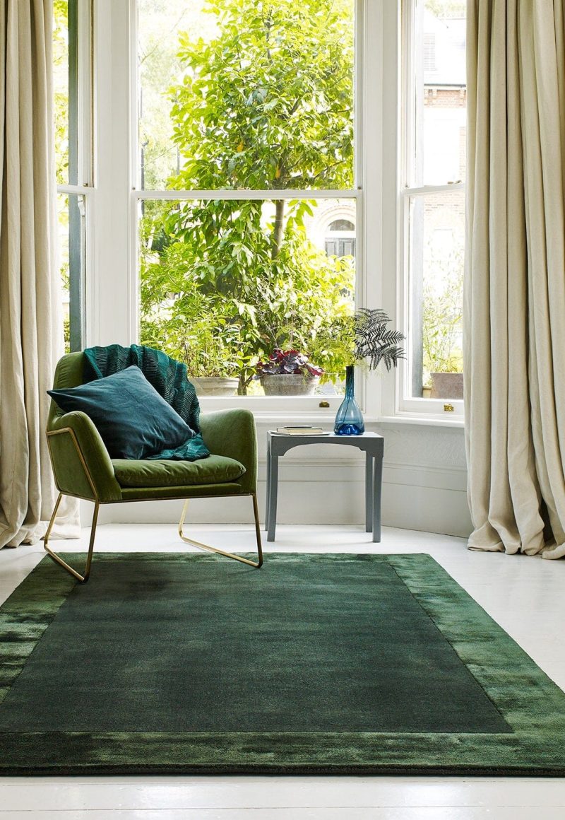Covor pufos verde din lana viscoza lucrat manual modern model uni Ascot Green 10 mm 160x230 cm ASCO160230GREE - imagine 2