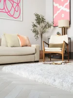 Covor pufos alb lucrat manual modern shaggy model uni Barnaby Off White 70 mm 120x170 cm BARN120170WHIT