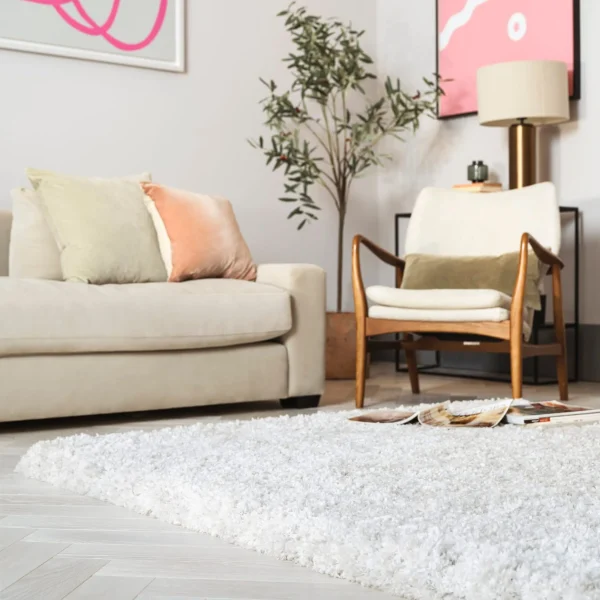 Covor pufos alb lucrat manual modern shaggy model uni Barnaby Off White 70 mm 120x170 cm BARN120170WHIT