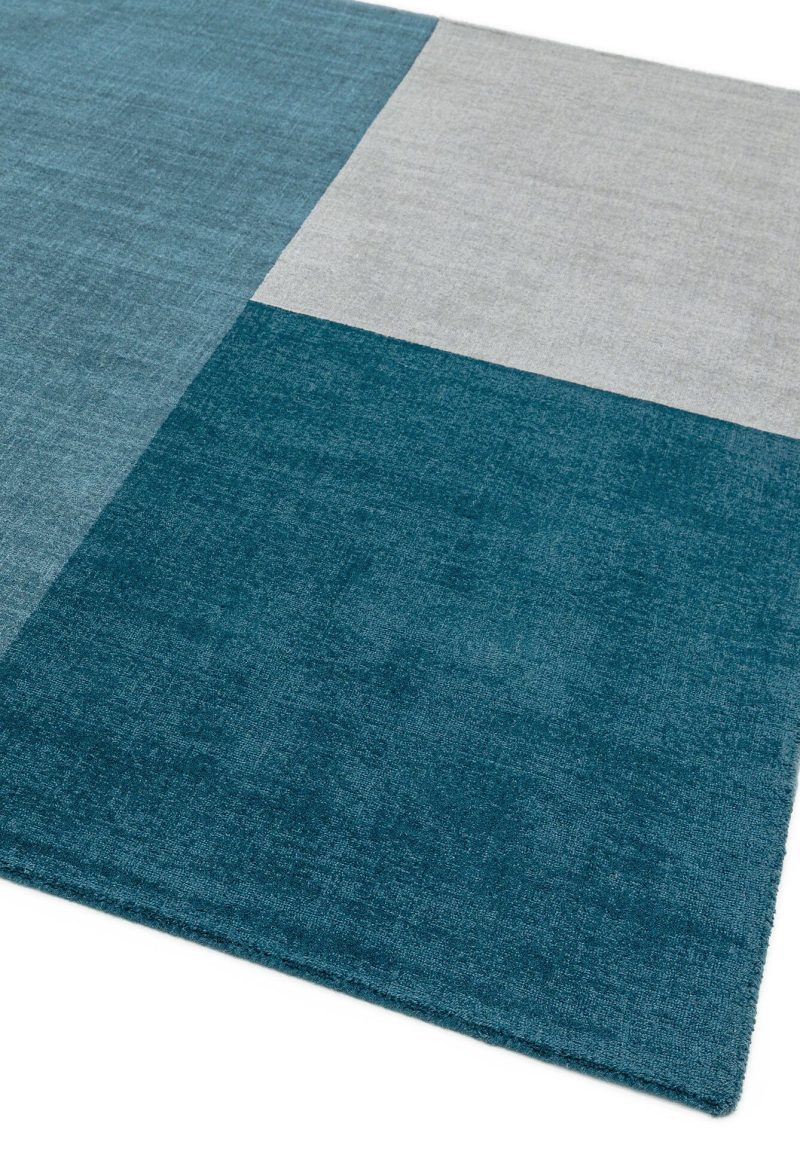 Covor teal din lana lucrat manual modern model geometric Blox Teal 7 mm 120x170 cm BLOX120170TEAL - imagine 2