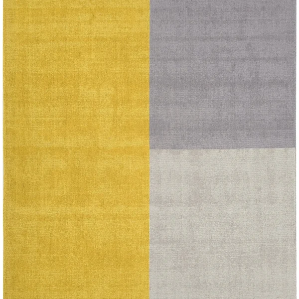 Covor mustar din lana lucrat manual modern model geometric Blox Mustard 7 mm 120x170 cm BLOX120170MUST
