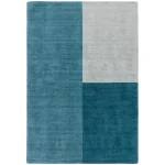 Covor teal din lana lucrat manual modern model geometric Blox Teal 7 mm 120×170 cm BLOX120170TEAL