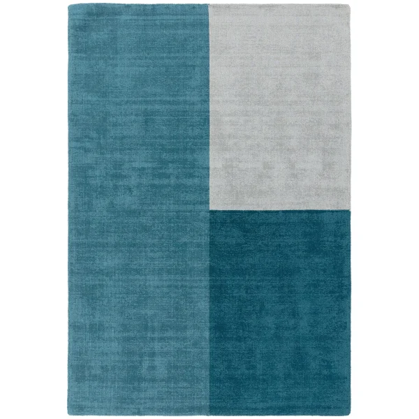 Covor teal din lana lucrat manual modern model geometric Blox Teal 7 mm 120x170 cm BLOX120170TEAL