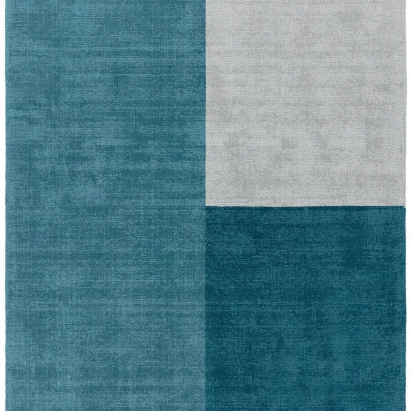 Covor teal din lana lucrat manual modern model geometric Blox Teal 7 mm 120x170 cm BLOX120170TEAL