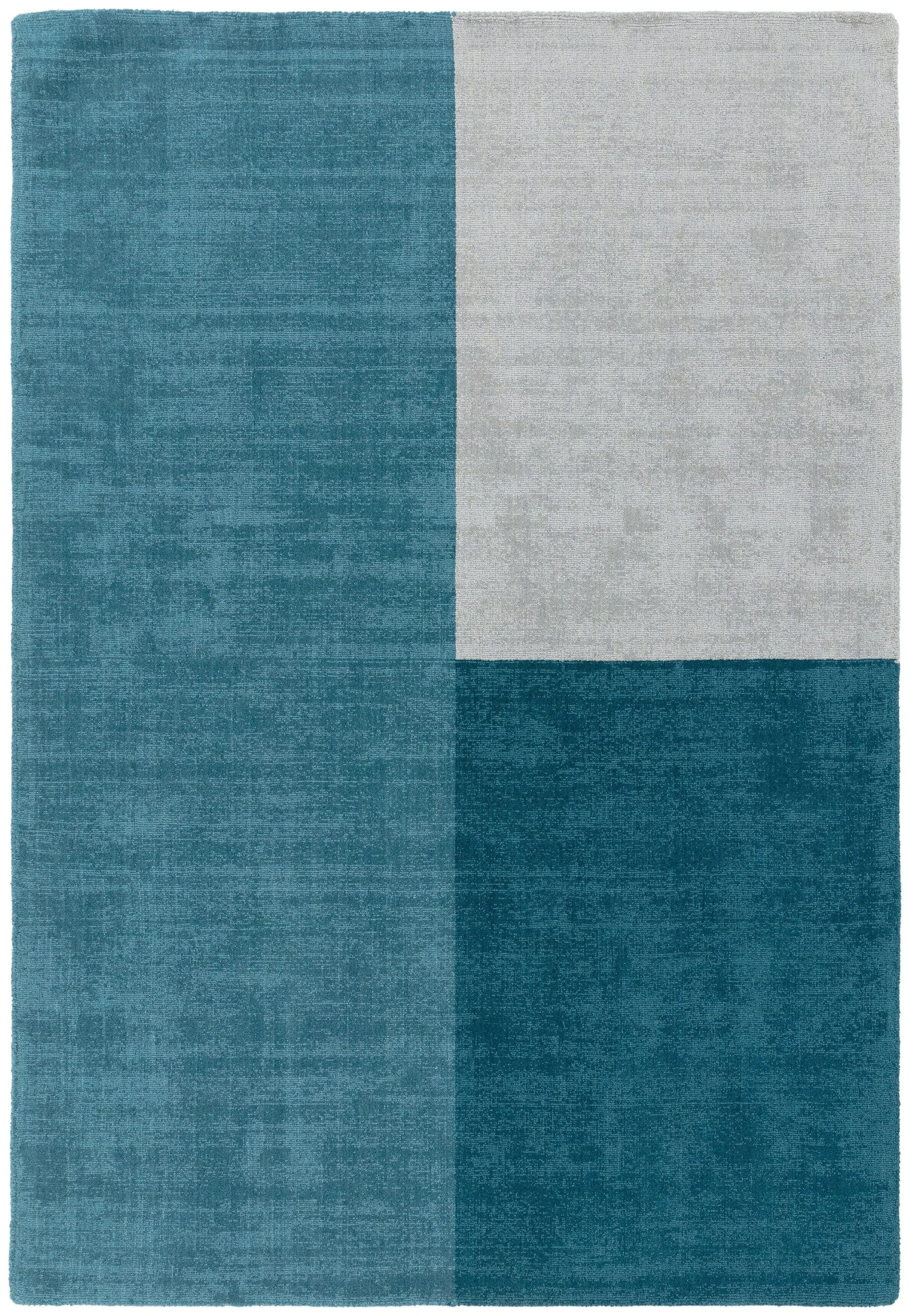 Covor teal din lana lucrat manual modern model geometric Blox Teal 7 mm 120×170 cm BLOX120170TEAL