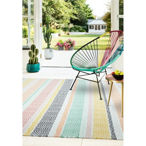 Covor pastel din pet lucrat manual modern outdoor model geometric dungi Boardwalk Pastel Multi 2 mm 160x230 cm BOAR160230PAST